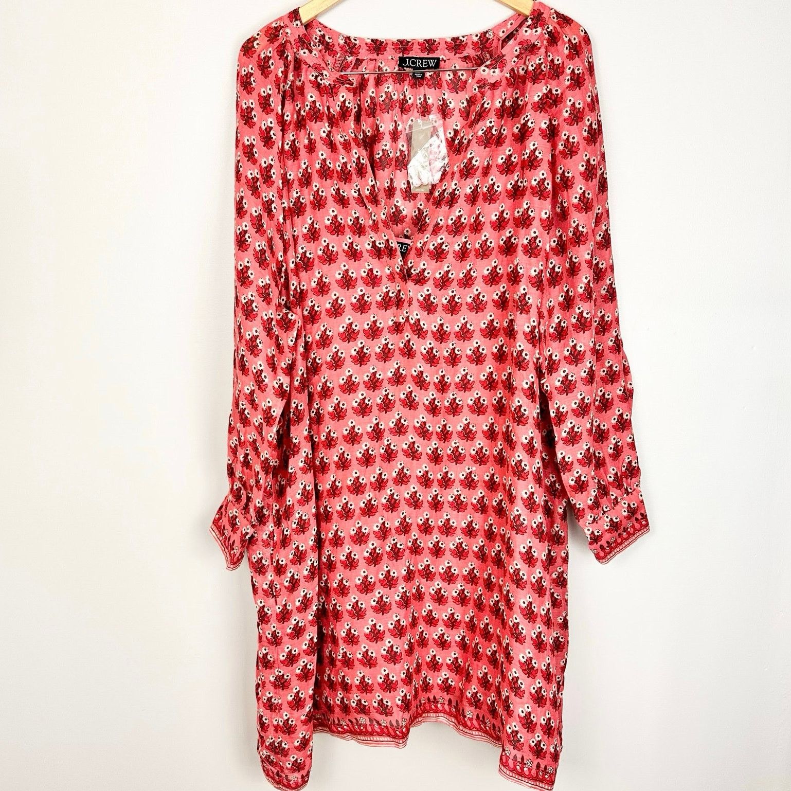 J.Crew J CREW Cabana Mini Shirt Dress Block Print Coral Ramie Sz 3X Size 3XL / US 20-22 - 7 Thumbnail