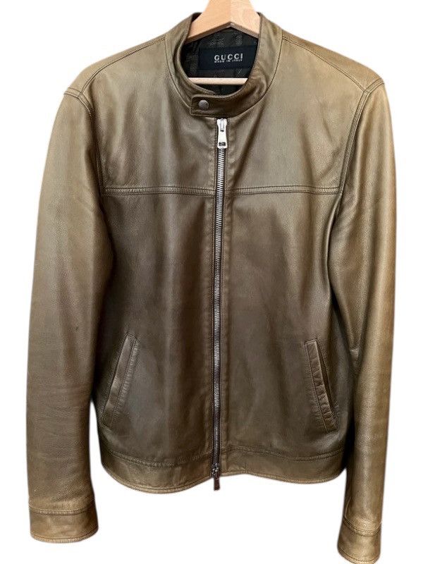 Gucci Olive Lambskin Cafe Racer Jacket Late 2000s