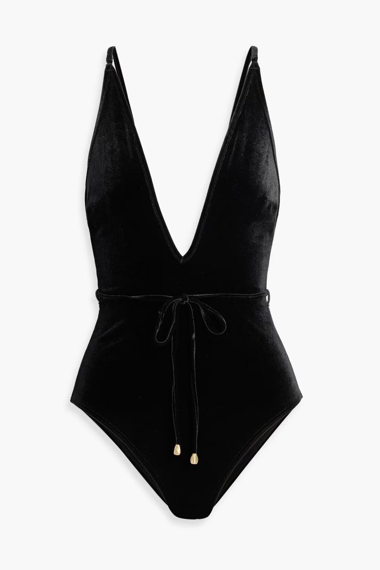 oc11z0226 Belted Velvet Swimsuit In Black