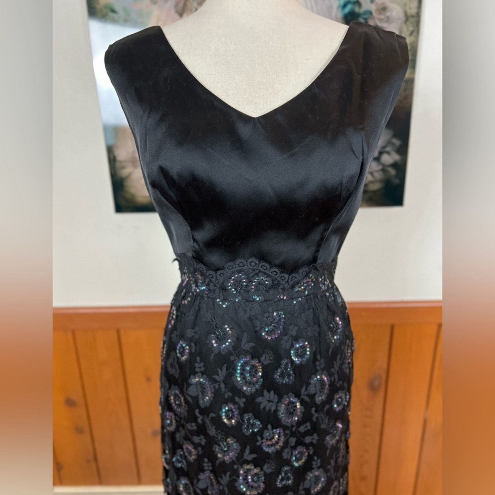 Vintage Vintage 1950s Fazzi Black Rainbow Sequin Cocktail Dress! Size L / US 10 / IT 46 - 3 Thumbnail