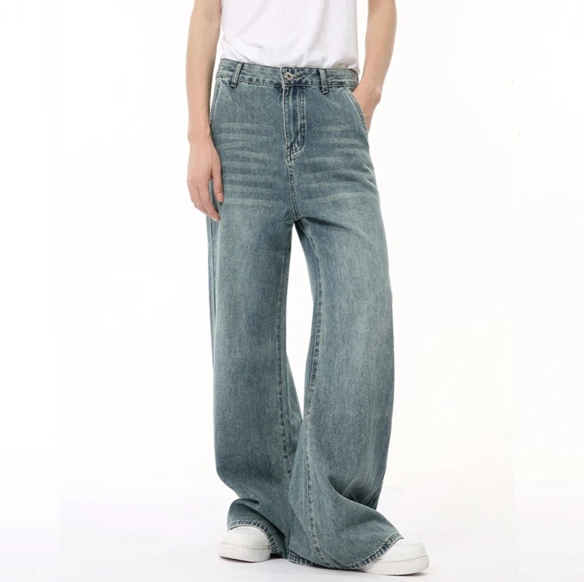 Jean Male Denim Pants Draping straight Wide Leg Loose Washed Men Size US 28 / EU 44 - 3 Thumbnail