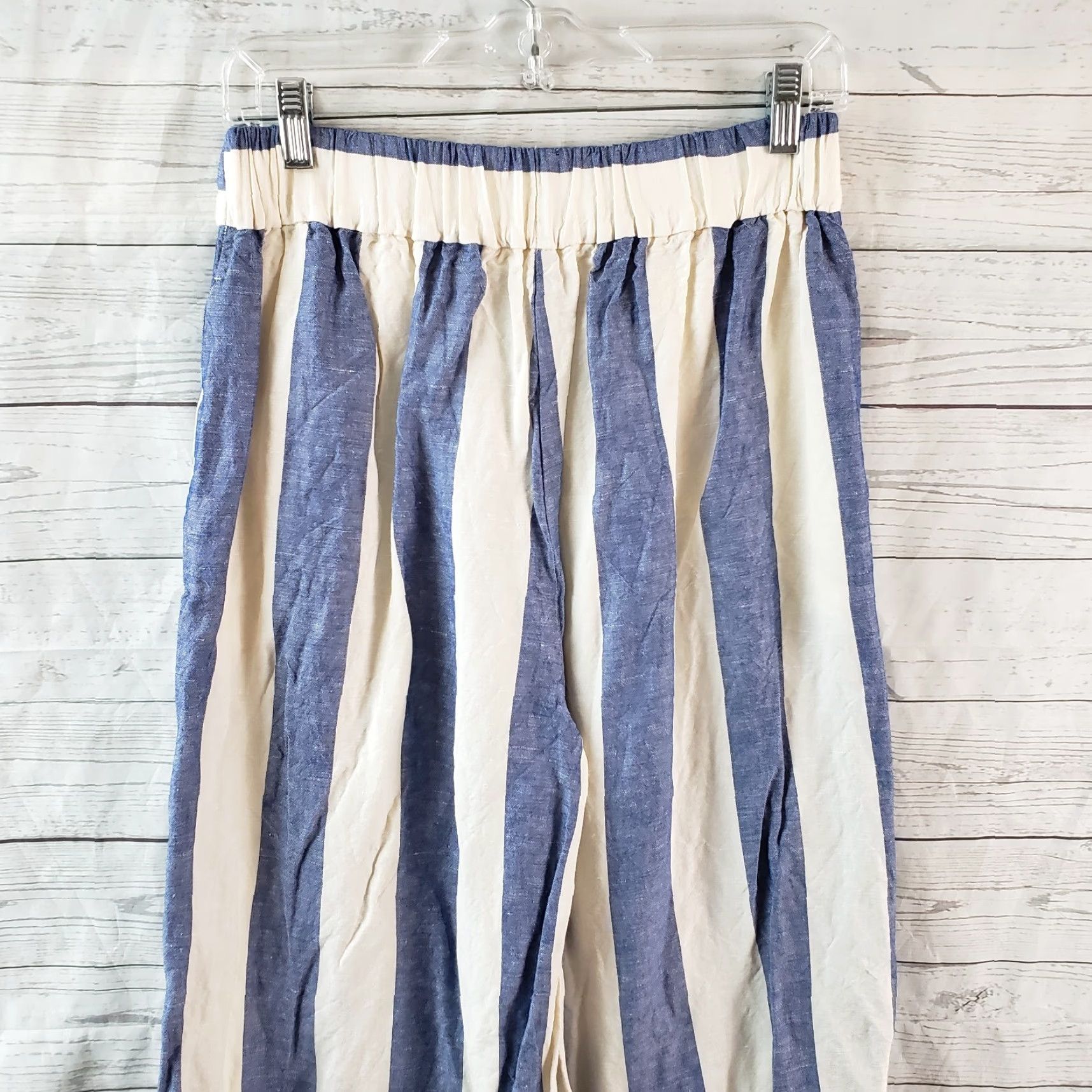 Madewell Madewell Womens Huston Pull On Crop Pants Sz S Blue White Stripe Linen Blend Shorts Cropped Wide-Leg Casual Size 28" / US 6 / IT 42 - 4 Thumbnail