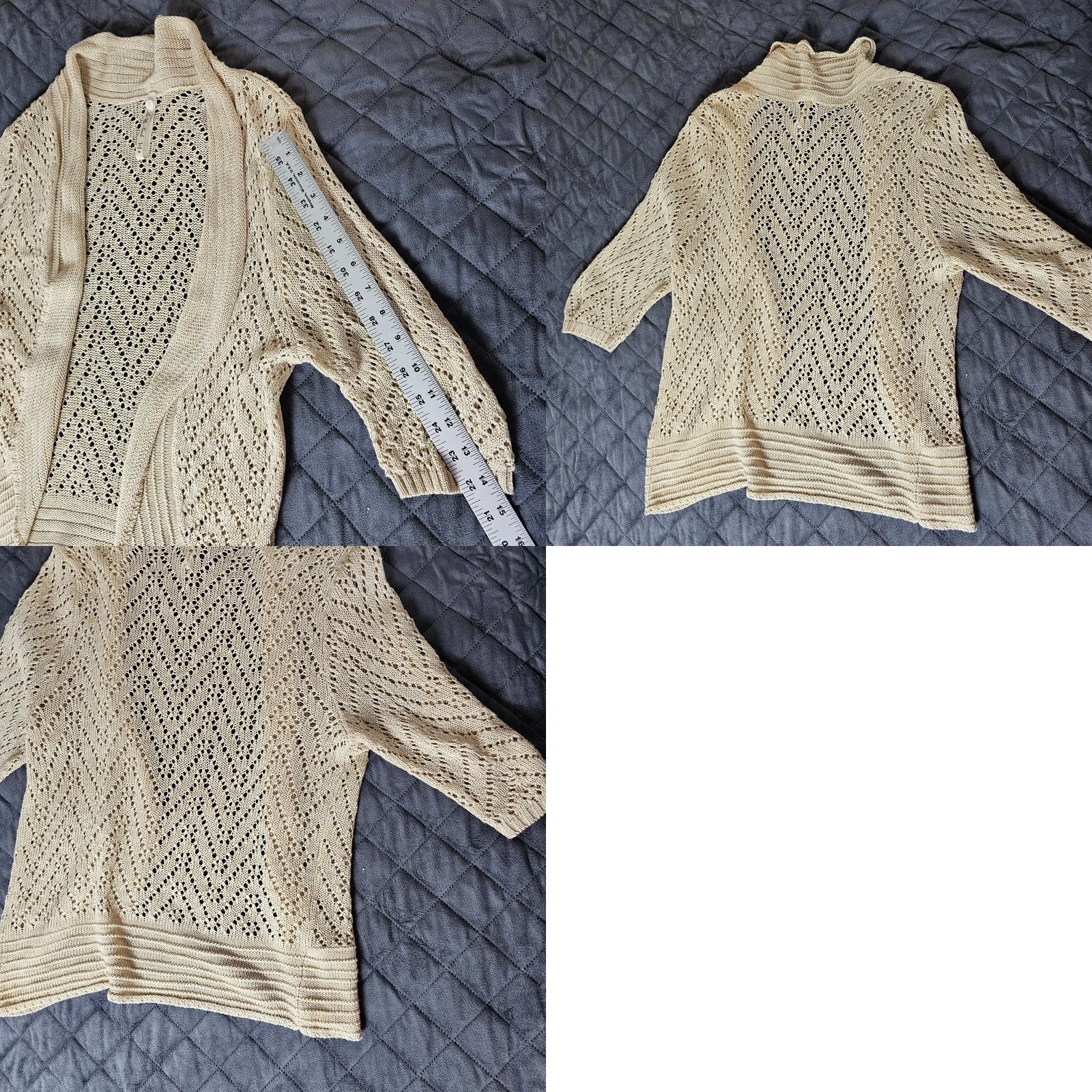 Vintage Leo & Nicole Cardigan Sweater Womens Size M Beige 3/4 Sleeve V-Neck Open Front Knit Logo All Seasons Regular Knitwear Size M / US 6-8 / IT 42-44 - 8 Thumbnail
