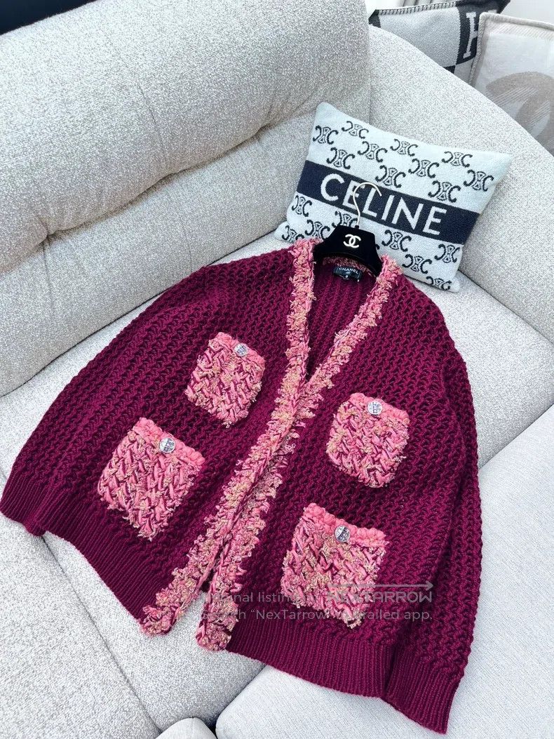 Chanel Chanel 22A Burgundy Pink Knitted Four-Pocket Cardigan coat Size XS / US 0-2 / IT 36-38 - 2 Thumbnail