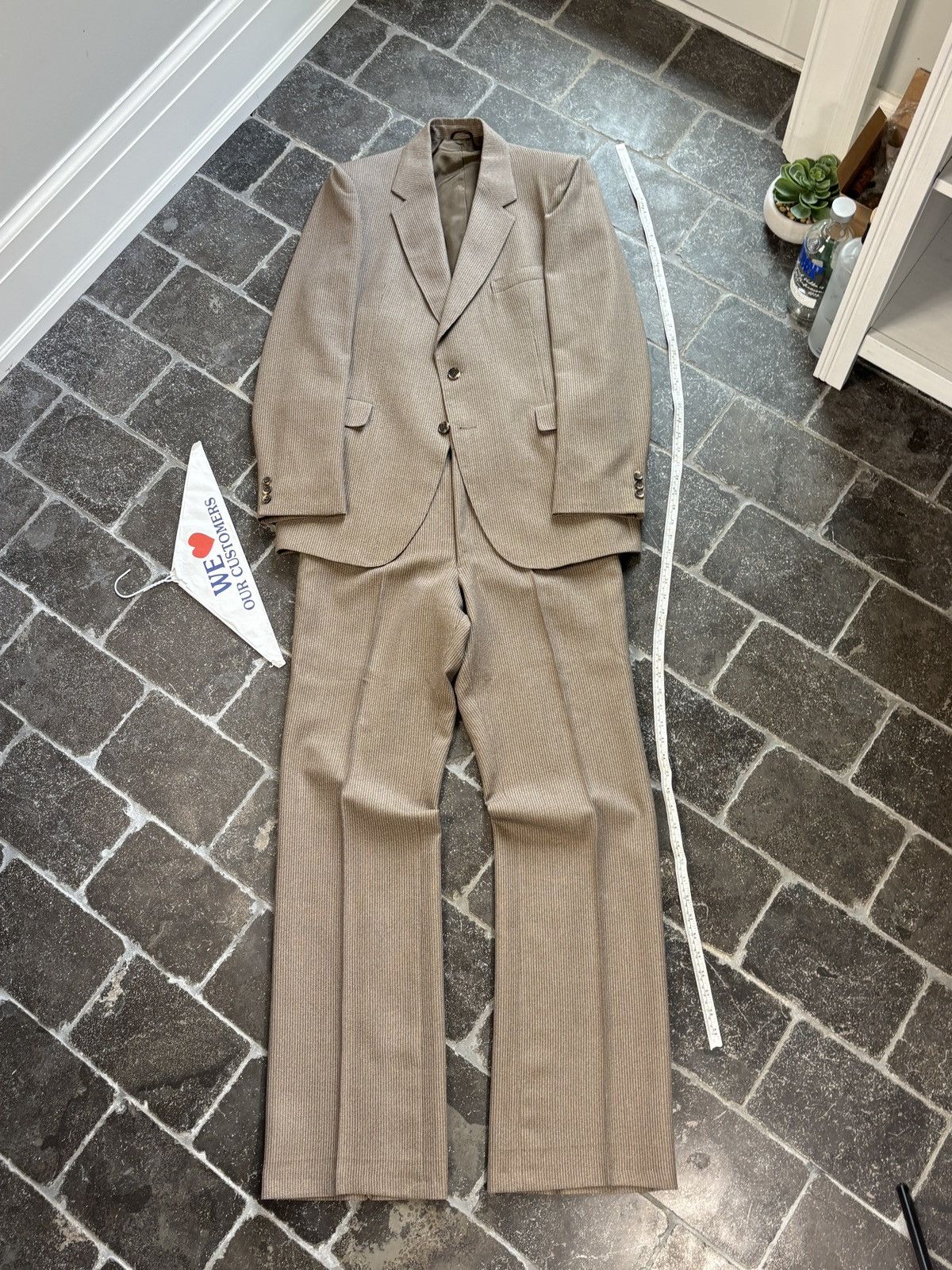 Vintage Vintage Wool Suit Brown Stripe Two Piece 2pc Matching Set Size 40L - 3 Thumbnail