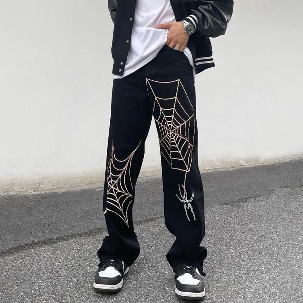 Jean Embroidery Spider Web Straight Casual Jeans Size US 30 / EU 46 - 2 Thumbnail