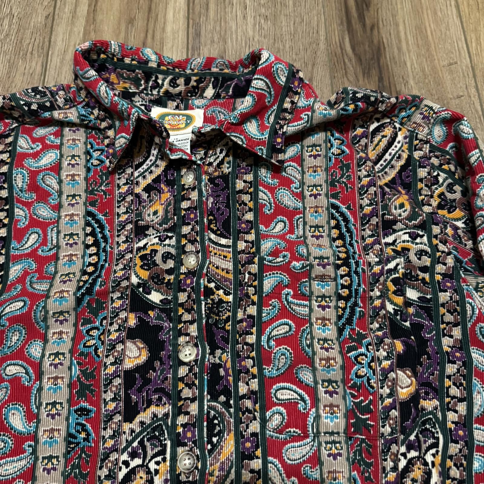 Other Vintage 90s Corduroy Paisley Art Button Shirt CM Company Size XL / US 12-14 / IT 48-50 - 2 Thumbnail