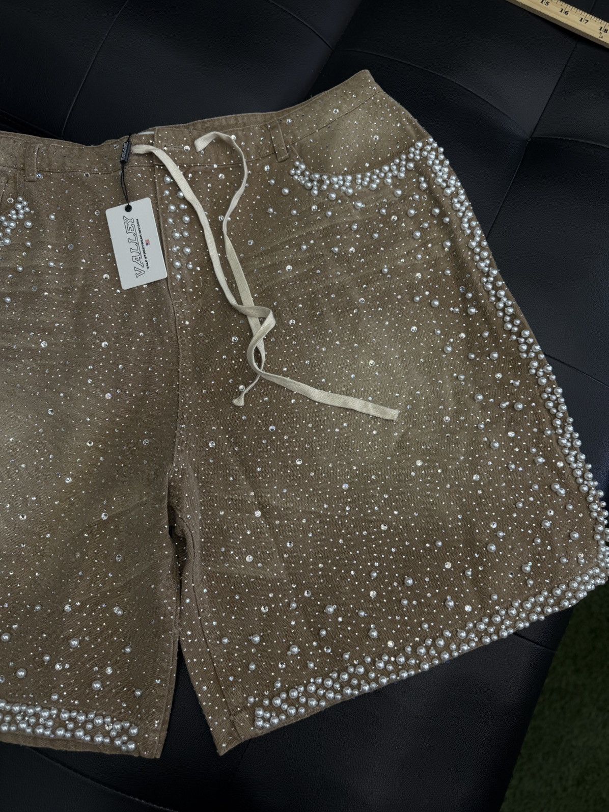 Vale Valley Rhinestone Crystal Shorts Denim Tan Size 40 Size US 40 / EU 56 - 2 Thumbnail