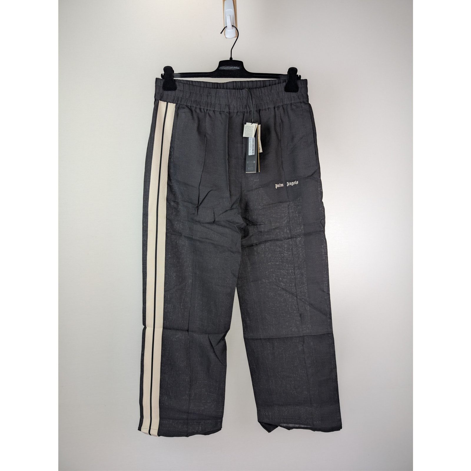 Palm Angels o1rshd1 Classic Logo Linen Track Pants Anthracite/Off White Size US 36 / EU 52 - 1 Thumbnail