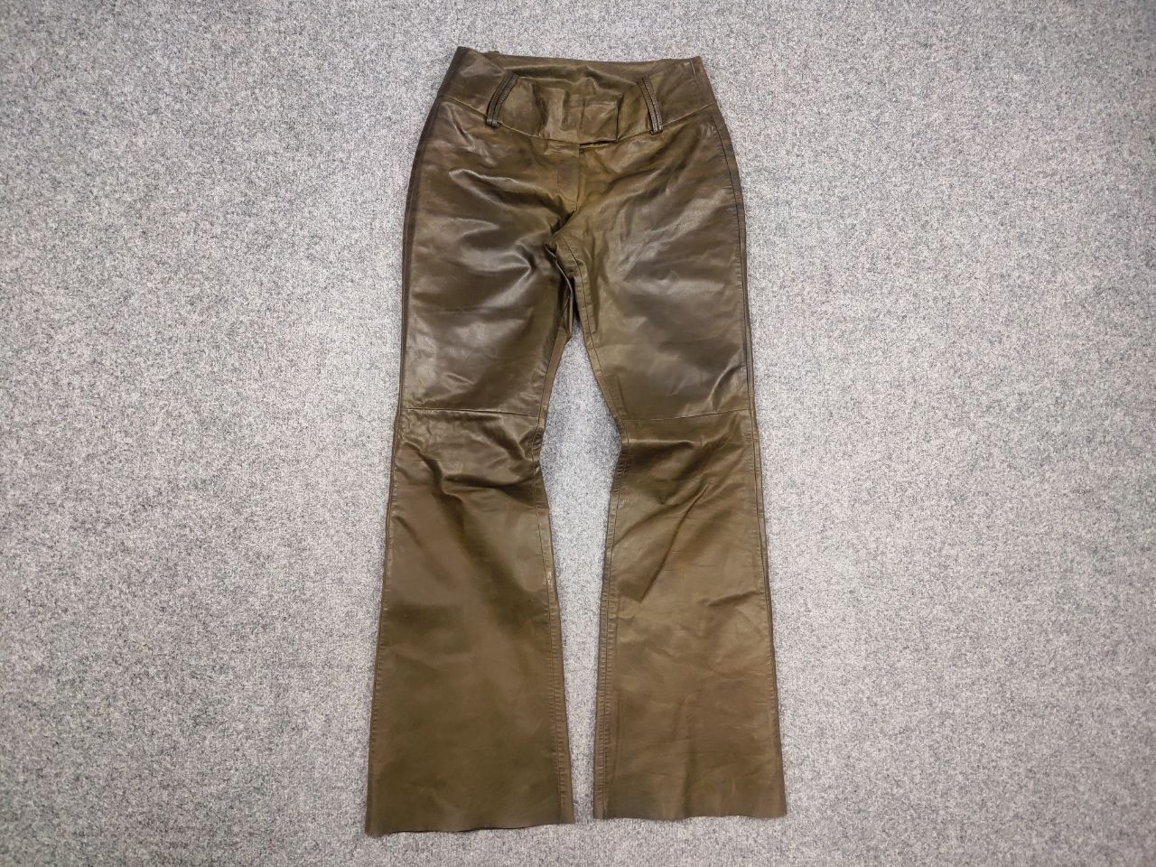 If Six Was Nine Leonardo Vintage Dark Green Faded Leather Flared Pants Y2K Size 36" / US 14 / IT 50 - 6 Thumbnail