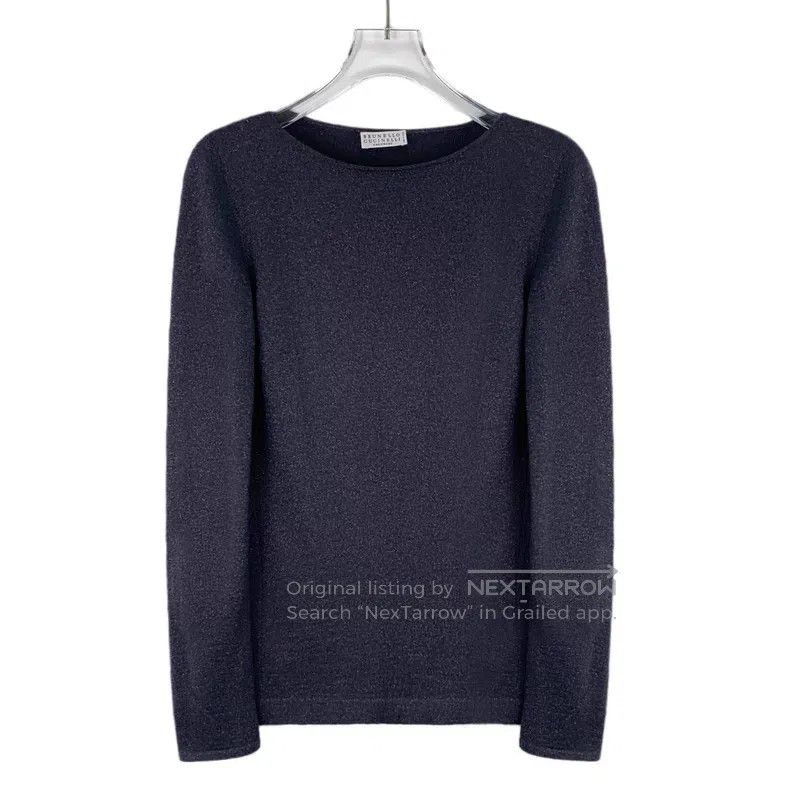 Brunello Cucinelli Brunello Cucinelli Dark blue fine glitter cashmere round-n Size S / US 4 / IT 40 - 1 Thumbnail