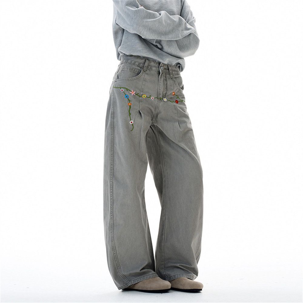 Vintage Men's floral embroidered retro washed distressed trousers Size US 32 / EU 48 - 2 Thumbnail