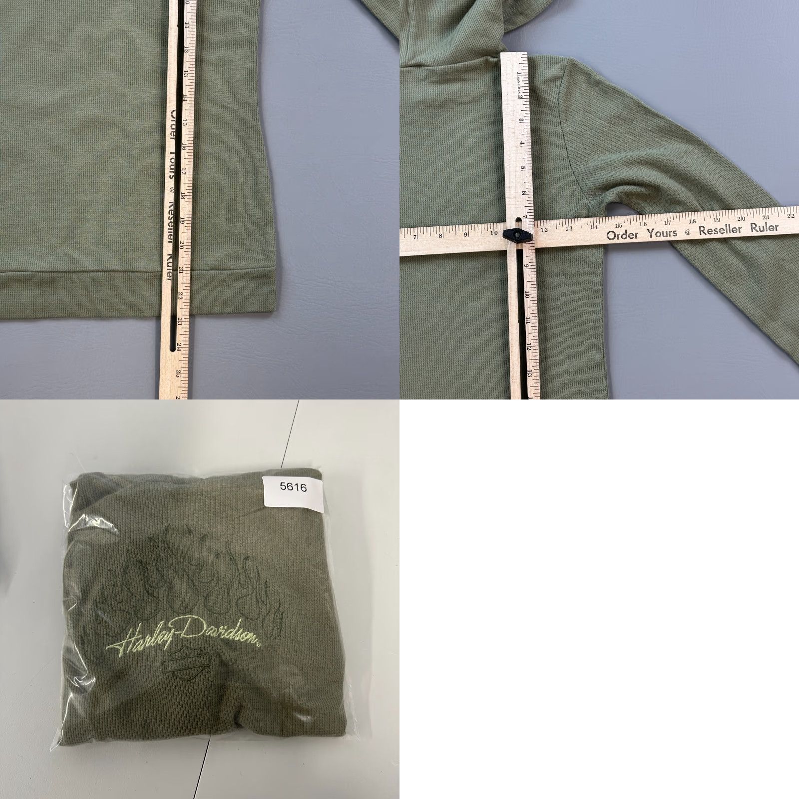 Harley Davidson Harley-Davidson Hoodie Women’s Medium Green Waffle Knit Thermal Flame Logo Biker Size M / US 6-8 / IT 42-44 - 8 Thumbnail