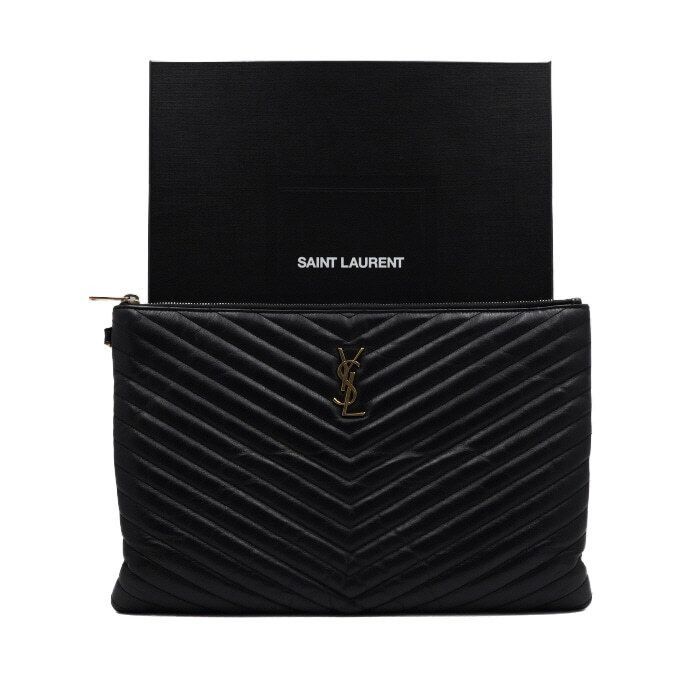 Large Matelassé Monogram Document Clutch in Black, Women's