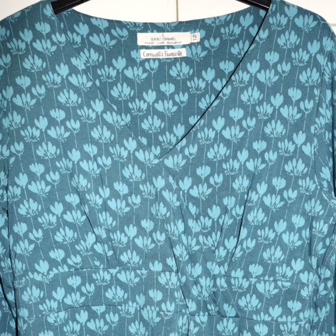 Vintage Seasalt Crest Dress Womens Teal V-Neck UK 12 Bamboo Knee Length Long Sleeve Pullover Casual Party Travel Vintage No Size XL / US 12-14 / IT 48-50 - 3 Thumbnail