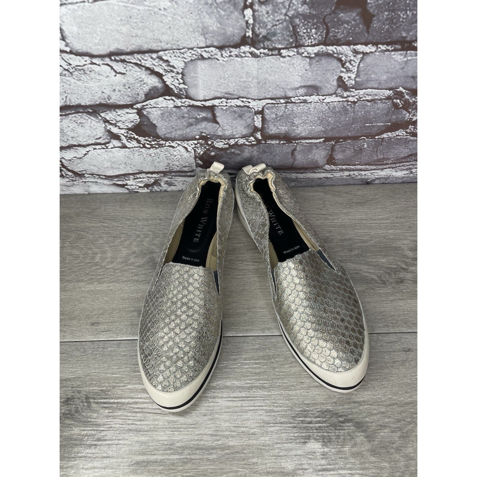 Ron White Ron Niki Silver Leather Snake Print Slip On Wedge Shoes Wome Size US 7.5 / IT 37.5 - 2 Thumbnail
