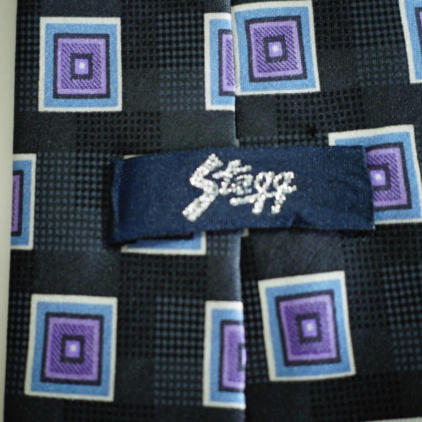 Vintage Stegg Boy's Black Purple Geometric Print Silk Tie Size ONE SIZE - 3 Thumbnail