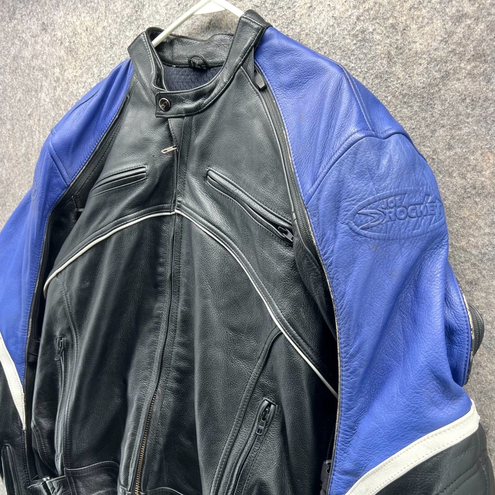 Joe Rocket Joe Rocket Jacket Mens L Blue Leather Full Zip Padded Biker Armor Sports/Business/Casual Vintage: No Size US L / EU 52-54 / 3 - 4 Thumbnail