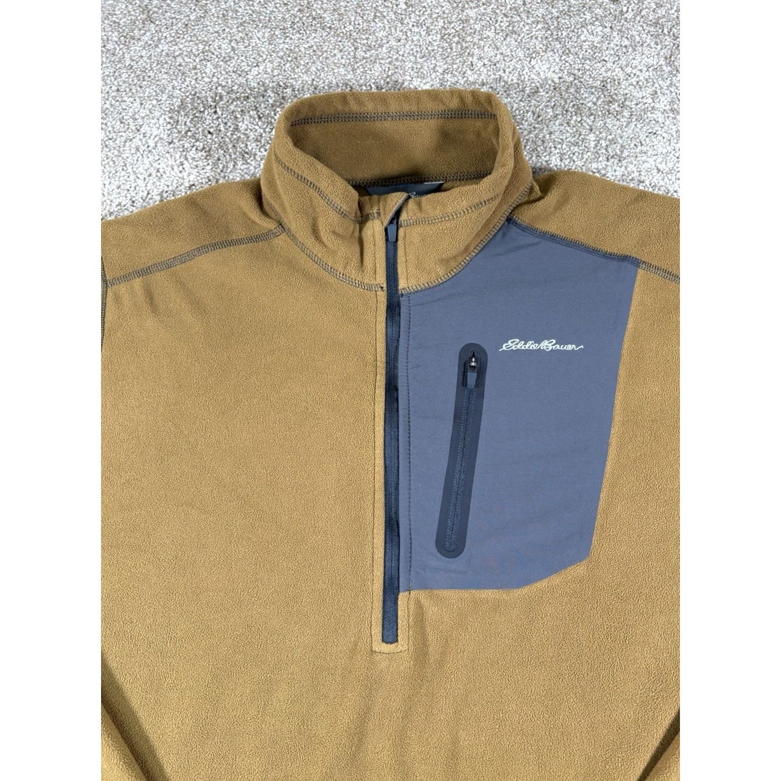 Eddie Bauer Eddie Bauer First Ascent Polartec Quarter Zip Fleece Mens LT Brown 1/4 Zip Logo Outdoor Pullover Size US L / EU 52-54 / 3 - 3 Thumbnail