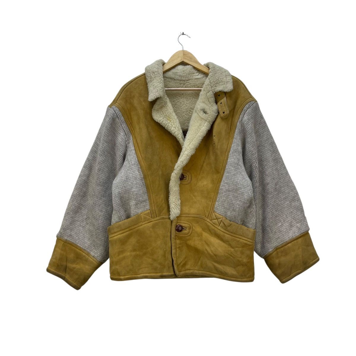 Genuine Leather 💥 Vintage Sheepskin Shearling Leather Jacket Knit Sleeves Size US M / EU 48-50 / 2 - 1 Thumbnail