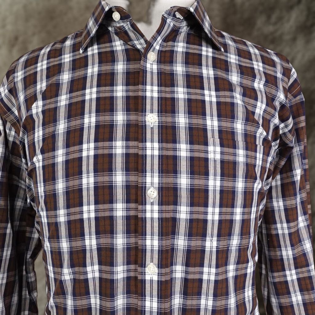 Stafford Stafford Dress Shirt Mens 17.5 34/35 Brown Plaid Regular Fit Travel Easy Care Shirt Mens Regular 17.5 34/35 Brown Plaid Easy Care Size 48R - 1 Thumbnail