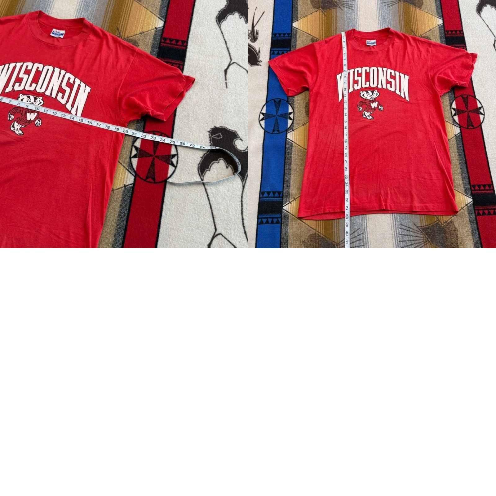 Hanes VINTAGE Wisconsin Badgers T-Shirt Large Red Hanes Short Sleeve Men 80s 90s College Sports University USA Made In USA Single Stitch Size US L / EU 52-54 / 3 - 8 Thumbnail