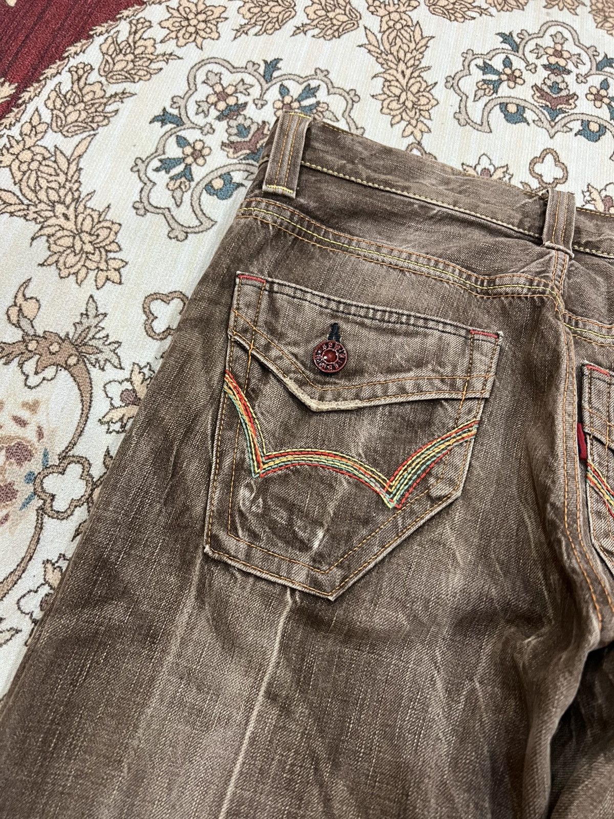 Edwin 💥Flare💥Vintage Edwin 503 Blue Trip Faded Flare Denim Jean Size US 31 - 16 Thumbnail