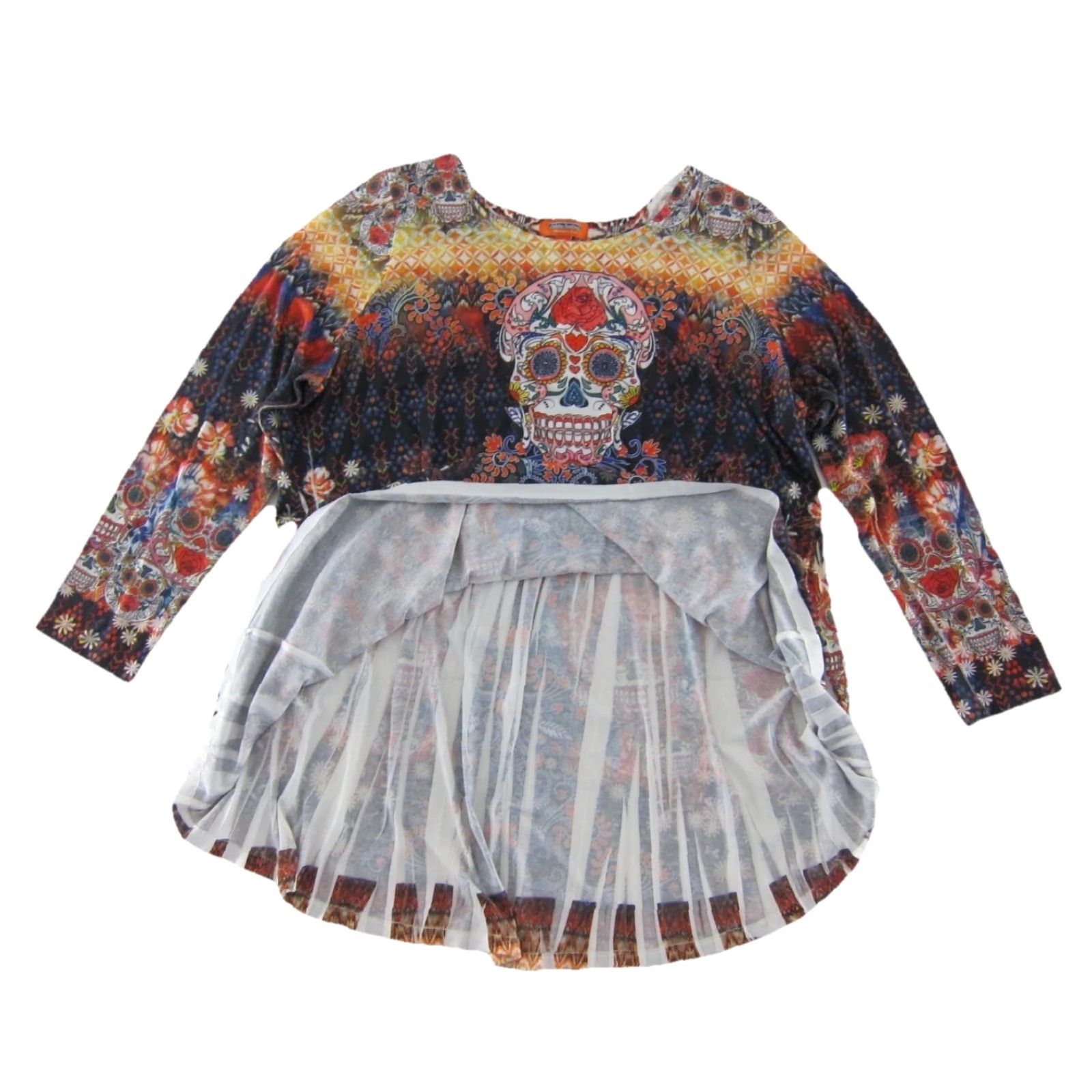 Vintage Holiday Traditions Halloween Skeleton Skull Floral Sequin Long Sleeve Blouse 2X Size XXL / US 16-18 / IT 52-54 - 4 Thumbnail