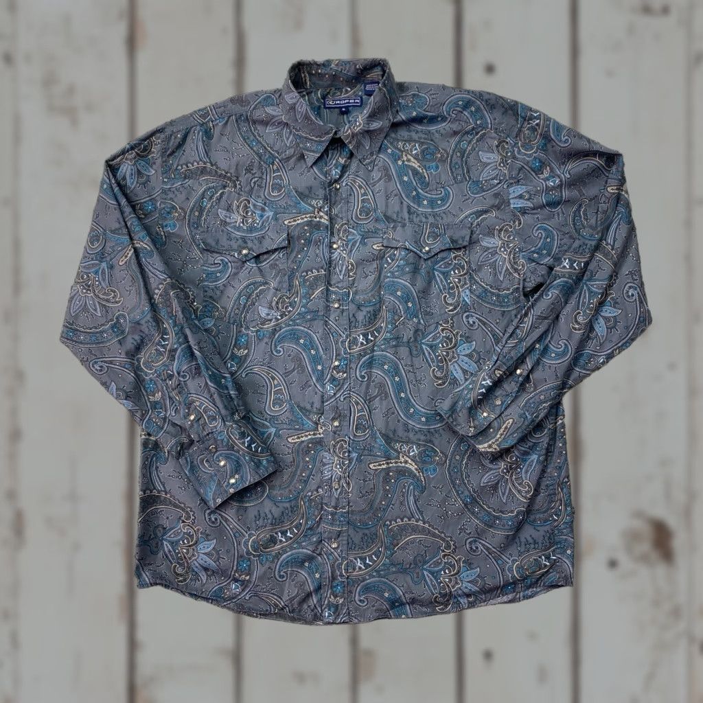 Roper VINTAGE Roper Shirt Paisley Western Pearl Snap Long Sleeve Blue XL Mens Size US XL / EU 56 / 4 - 1 Thumbnail