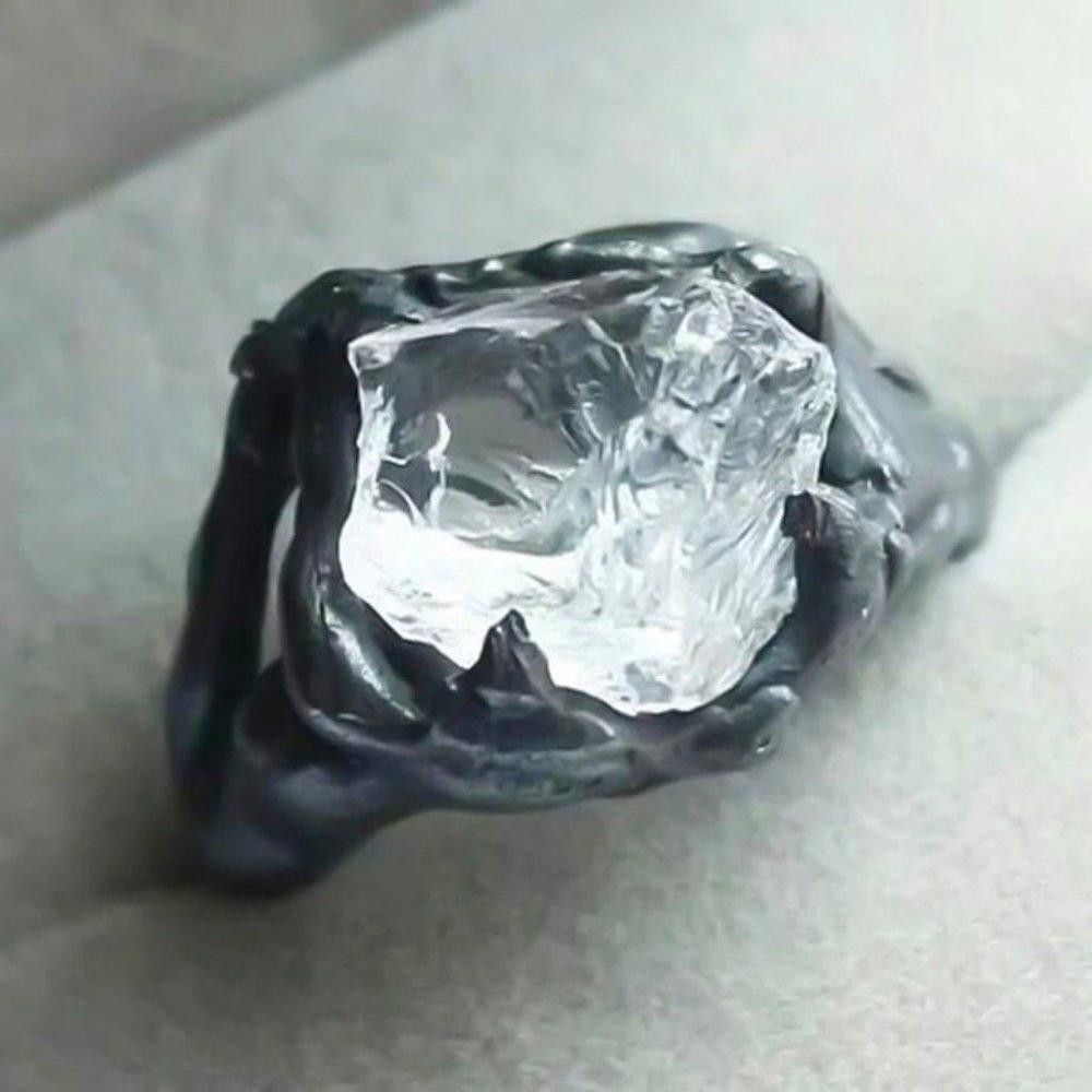Designer 925 Sterling Silver Black Irregular White Rock Ring - Size 7 Size ONE SIZE - 4 Thumbnail
