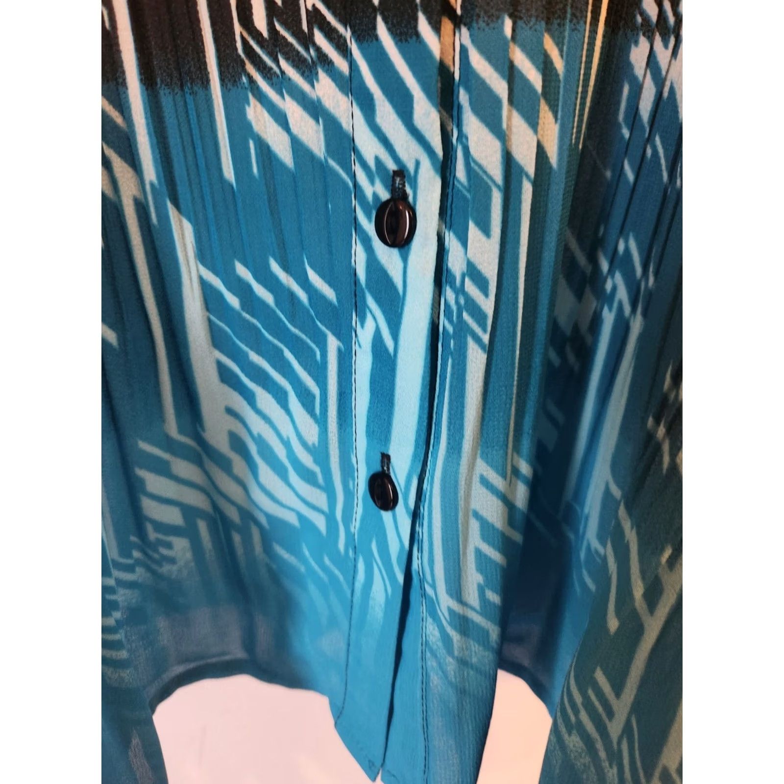Avenue Avenue Tunic Top Black Blue White Geometric Print Sheer 2X Womens Size XXL / US 16-18 / IT 52-54 - 5 Thumbnail
