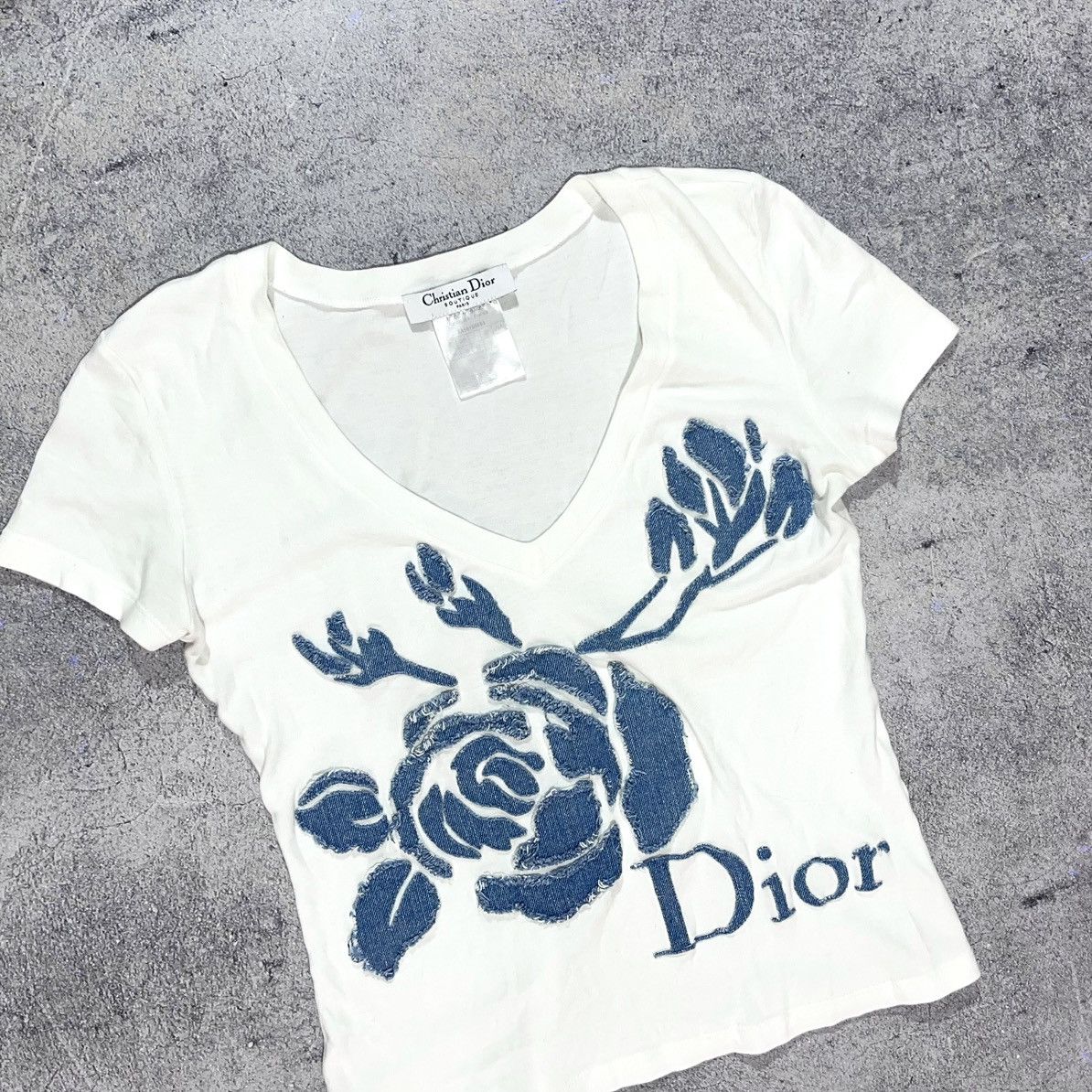 Christian Dior Monsieur × Vintage Vintage Christian Dior Tee with Denim Application of Roses Size M / US 6-8 / IT 42-44 - 2 Thumbnail