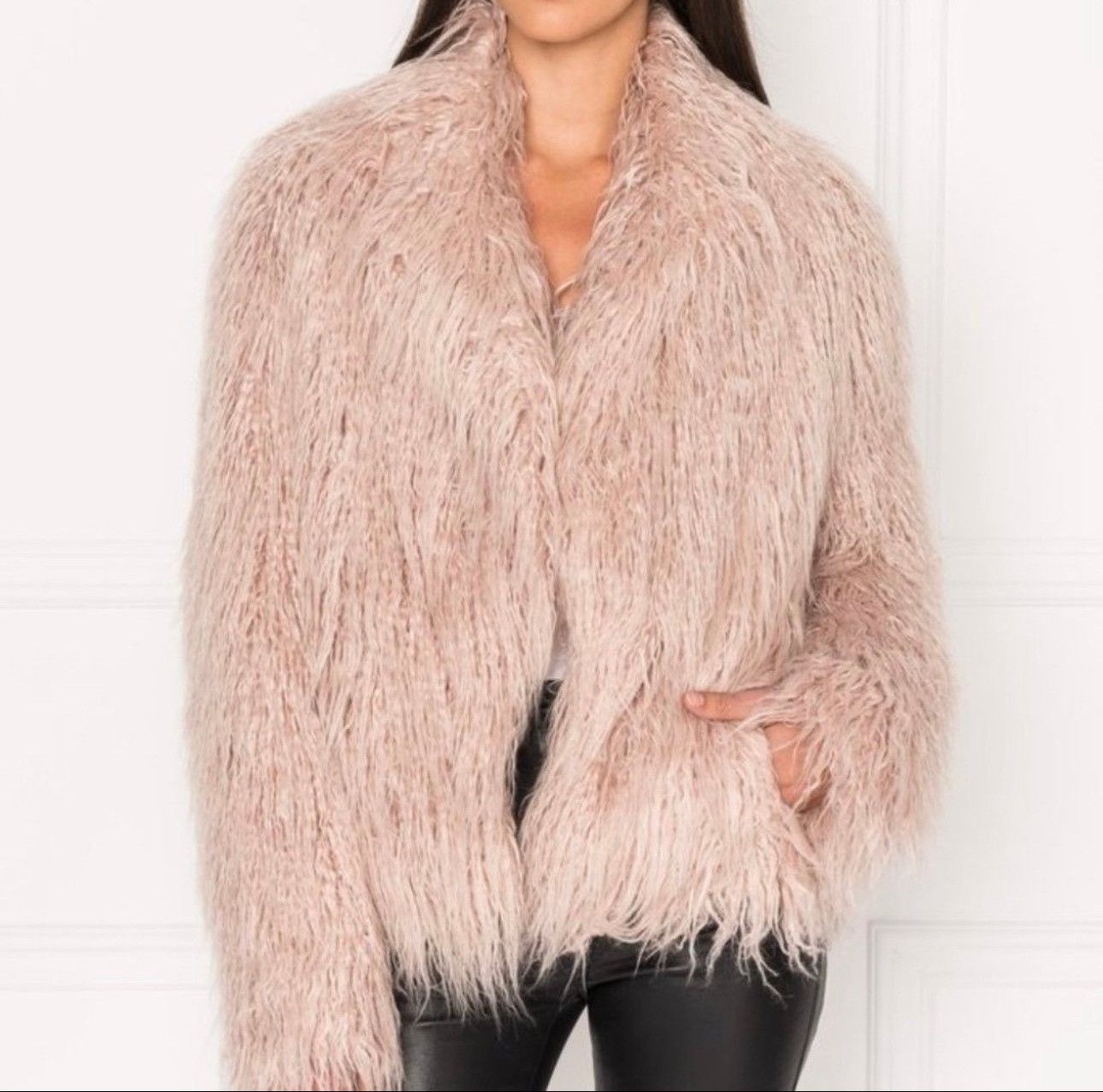 image of Lamarque Open Front Faux Fur Jacket in Pink, Women's (Size Small)