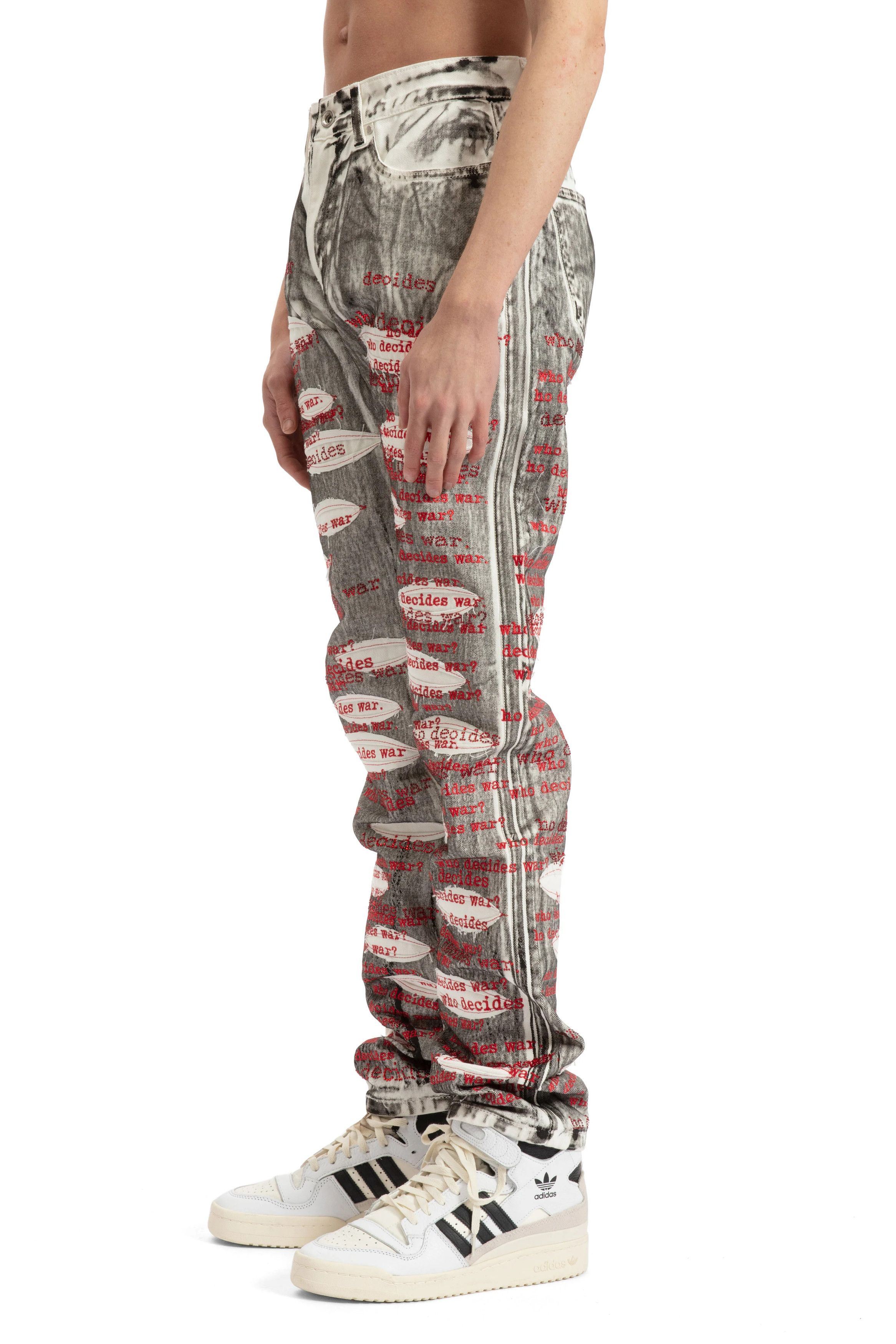 Who Decides War o1gr1nt0525 Flocked Scripture Denim in Grey Size US 26 / EU 42 - 3 Thumbnail