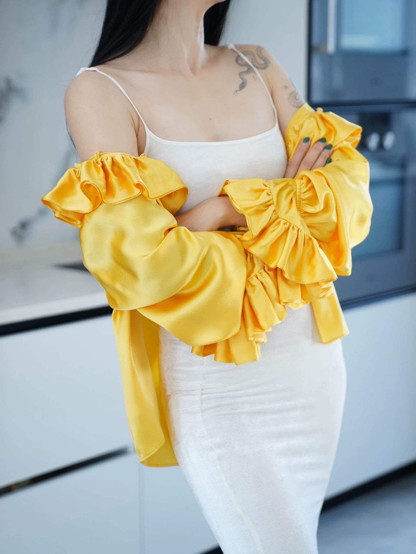 Other Custom Sunset Yellow Silk Vampire Shirt Loose Fit Size S / US 4 / IT 40 - 6 Thumbnail