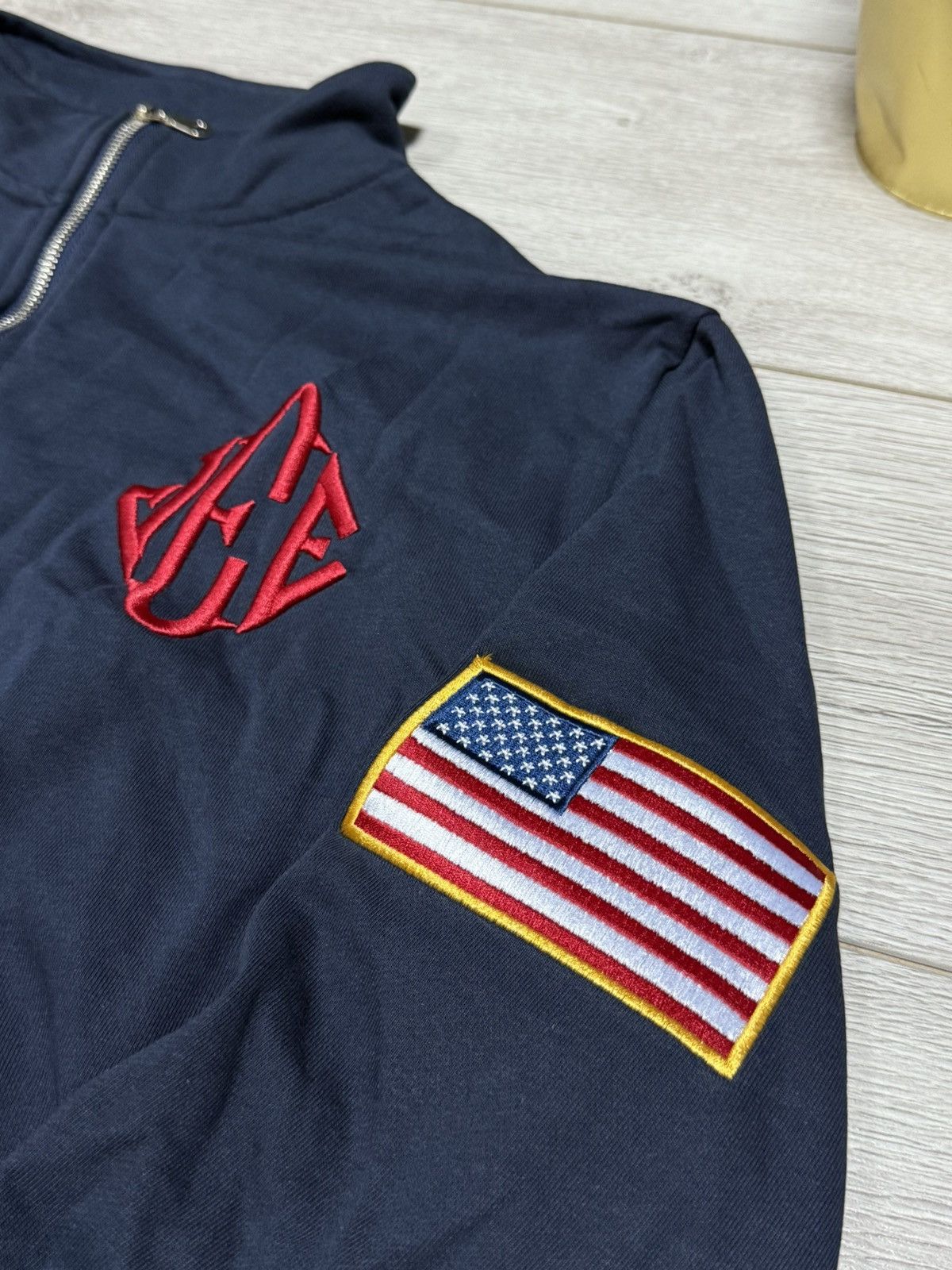 Vintage Jeffrey Epstein USA flag quarter 1/4 zip sweater fun humor Size US L / EU 52-54 / 3 - 3 Thumbnail