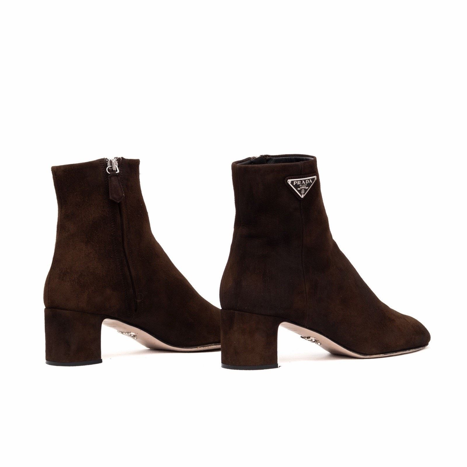 Prada 1.6k.$ Prada Brown Suede Ankle Side Zip Triangle Logo Boots Size US 5 / IT 35 - 6 Thumbnail