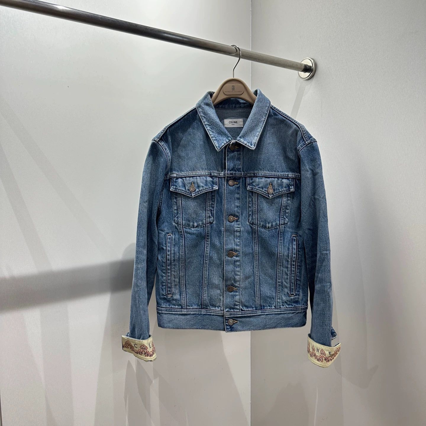Celine Blue Denim Jacket with Embroidered Cuffs (S) Size US S / EU 44-46 / 1 - 1 Thumbnail