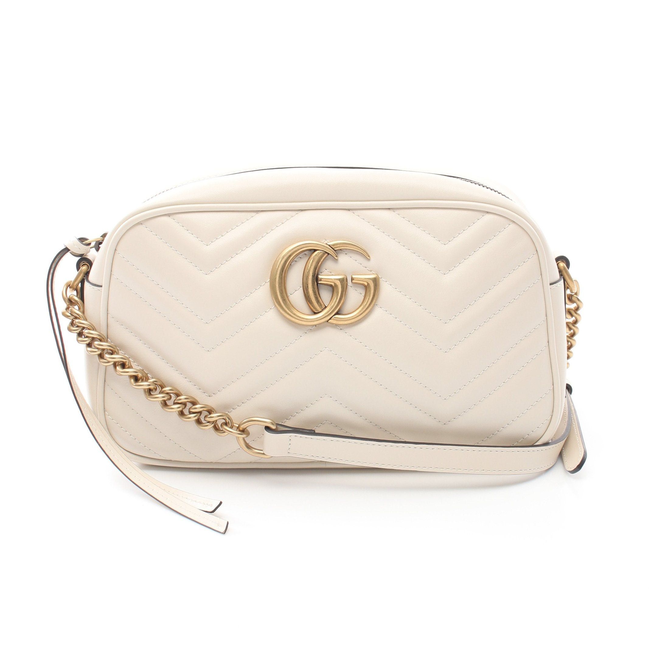 Gucci GG Marmont Chain Shoulder Bag Leather Off White in Neutrals, Women's