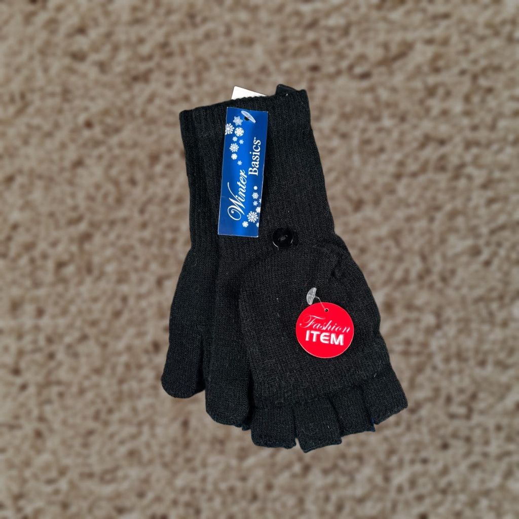 Vintage Winter Basics Women Gloves One Size Black Acrylic Knit Fingerless NEW Size ONE SIZE - 1 Thumbnail