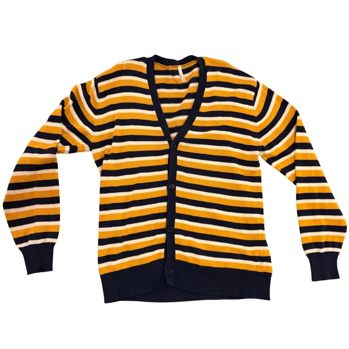 American Apparel American Apparel V Neck Yellow and Navy Striped Cardigan Size US L / EU 52-54 / 3 - 1 Thumbnail