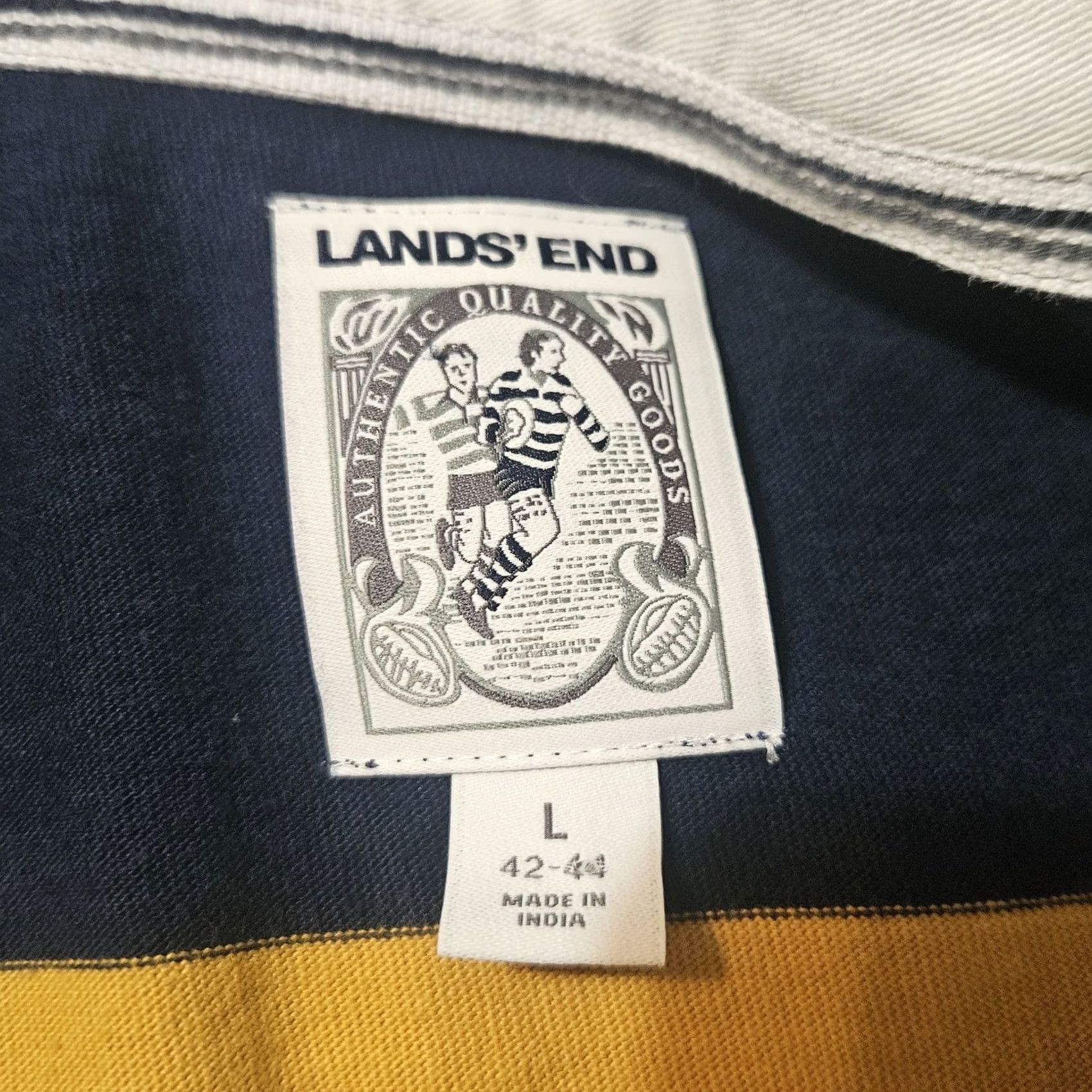 Lands' End Lands End Rugby Shirt Men’s Size Large 42-44 Blue Yellow White Striped Cotton Size US L / EU 52-54 / 3 - 3 Thumbnail