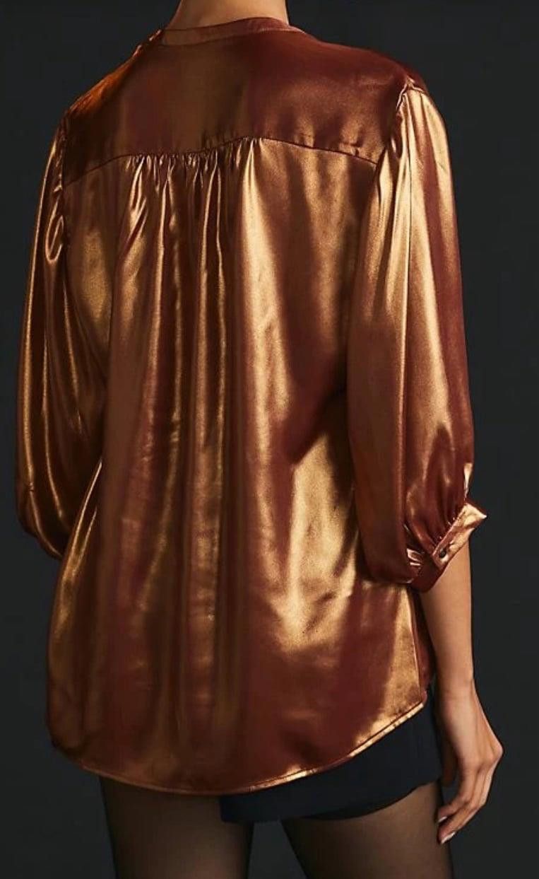 Designer by Anthropologie Metallic Foil Blouse, Bronze, size Small Size S / US 4 / IT 40 - 2 Thumbnail