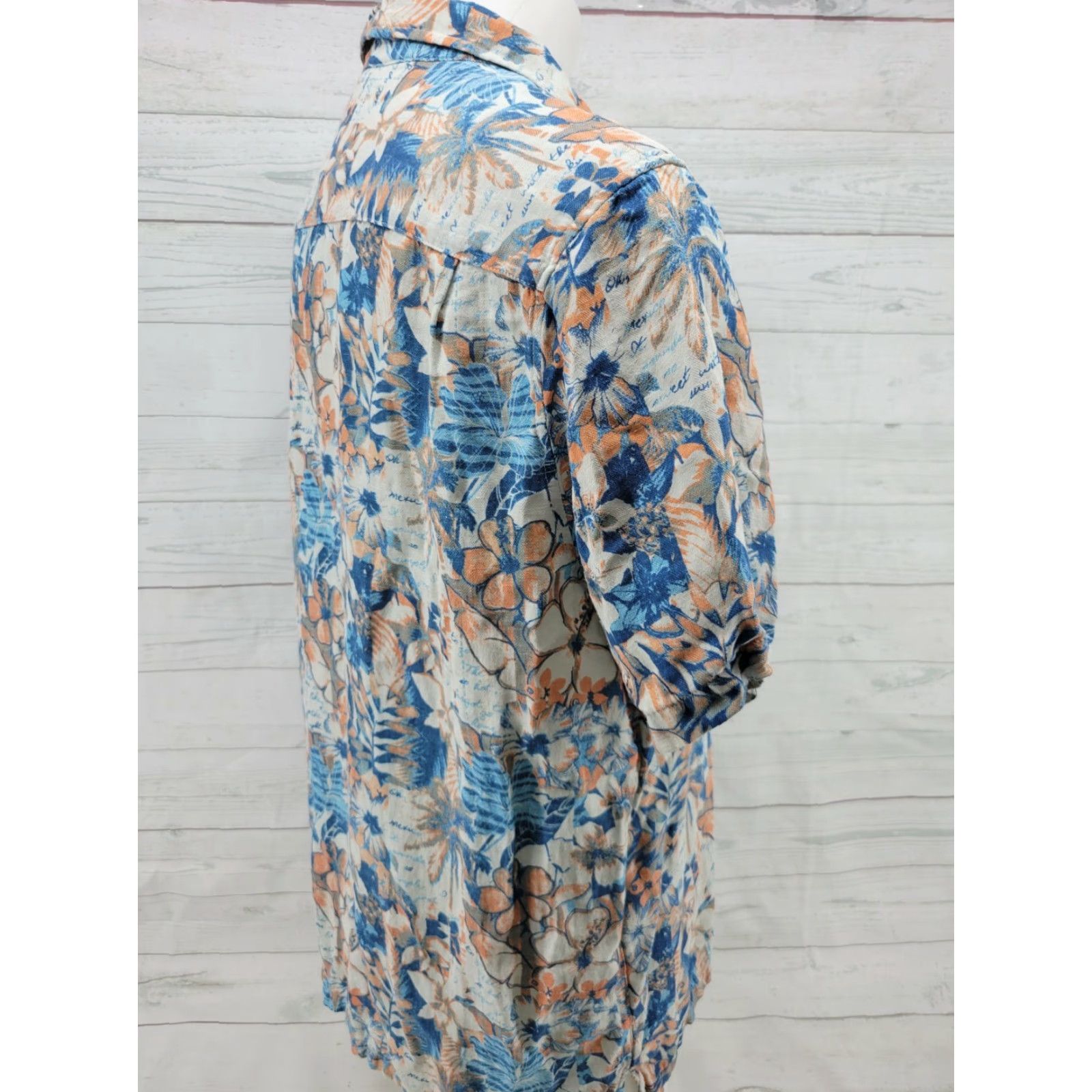 Vintage Margaritaville Men's XL Floral Print Hawaiian Button-Up Camp Shirt Silk/Linen Blend SS Size US XL / EU 56 / 4 - 5 Thumbnail