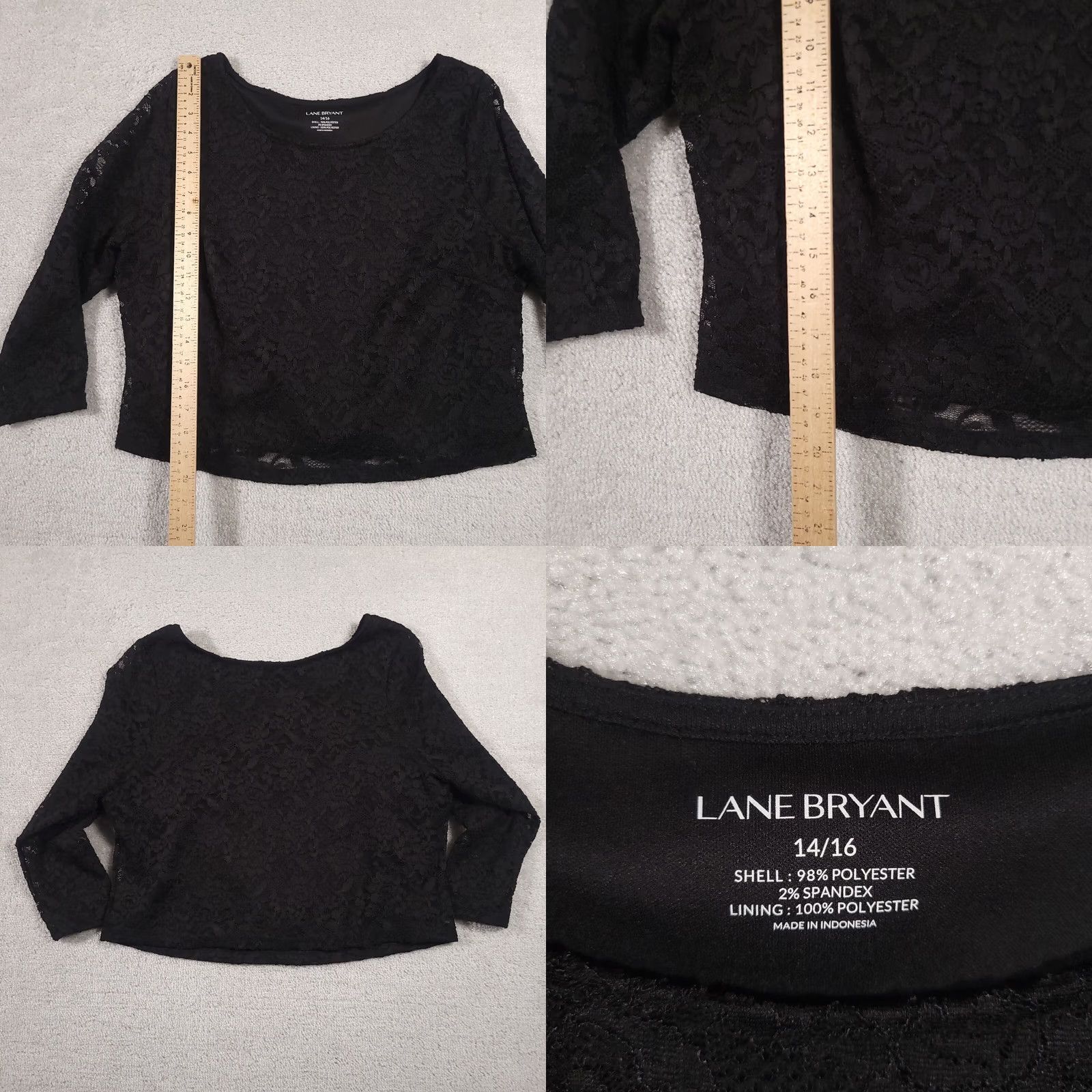 Vintage Lane Bryant Lace Top Blouse Shirt Womens 14/16 Black Floral Cropped Lined Size XXL / US 16-18 / IT 52-54 - 8 Thumbnail