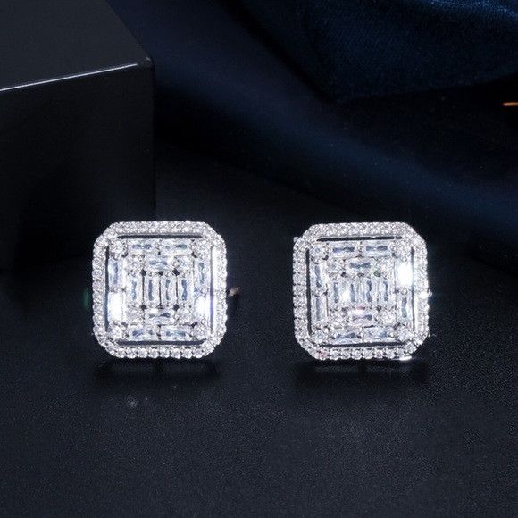 The Unbranded Brand 925 Silver Plated Princess Cut White Zirconia Earring Size ONE SIZE - 3 Thumbnail
