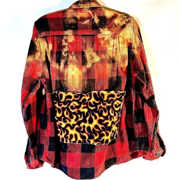 Other Biker Flames Red Black Watch Plaid Flannel Shirt Lumberjack Size US L / EU 52-54 / 3 - 1 Thumbnail