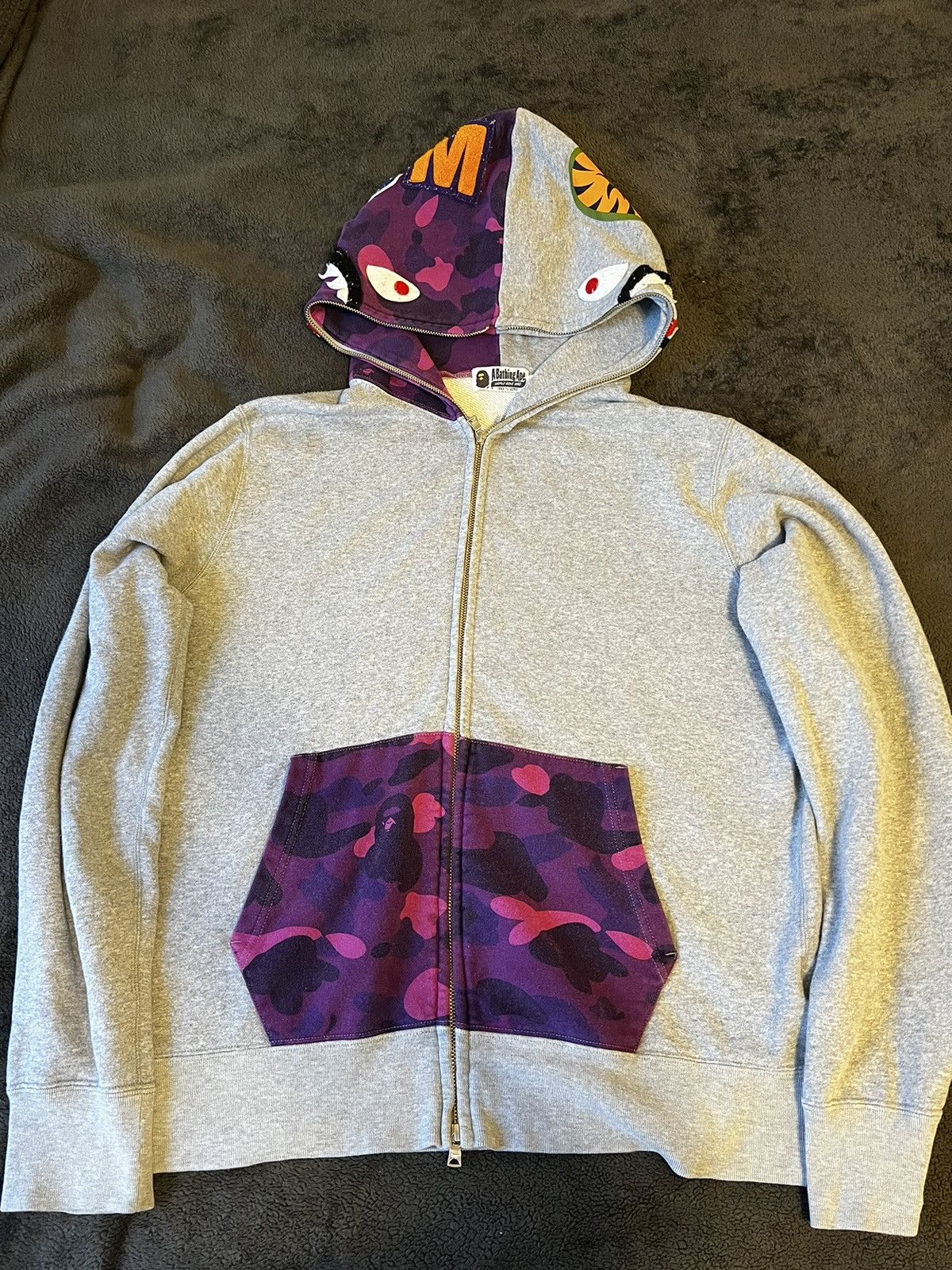 image of Bape Color Camo Shark Full Zip Hoodie in Grey, Men's (Size Large)
