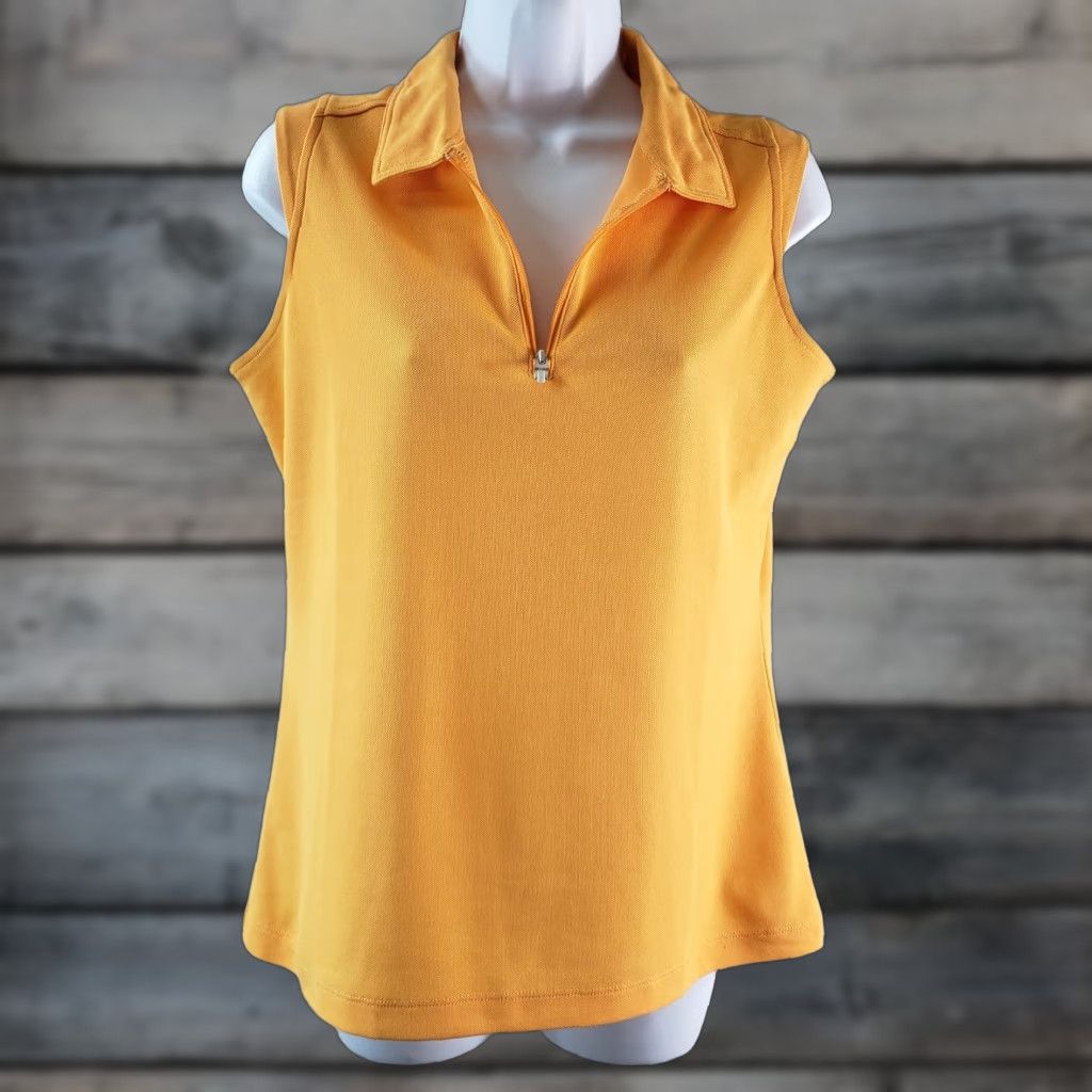 Vintage Nivo Womens Top Sz Medium Solid Orange 1/4 Zip Sleeveless Polo Shirt Womens Medium Orange 1/4 Zip Sleeveless Nivo Size M / US 6-8 / IT 42-44 - 1 Thumbnail