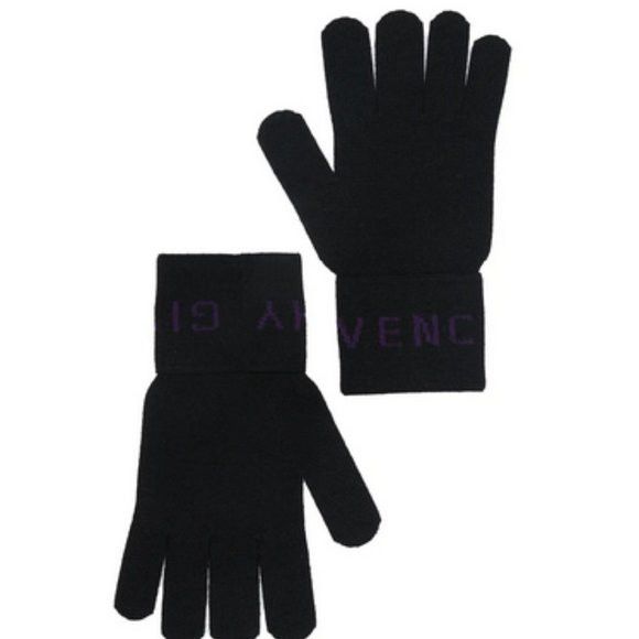 Givenchy Givenchy Logo Cuff Wool Gloves black and purple Size ONE SIZE - 1 Thumbnail